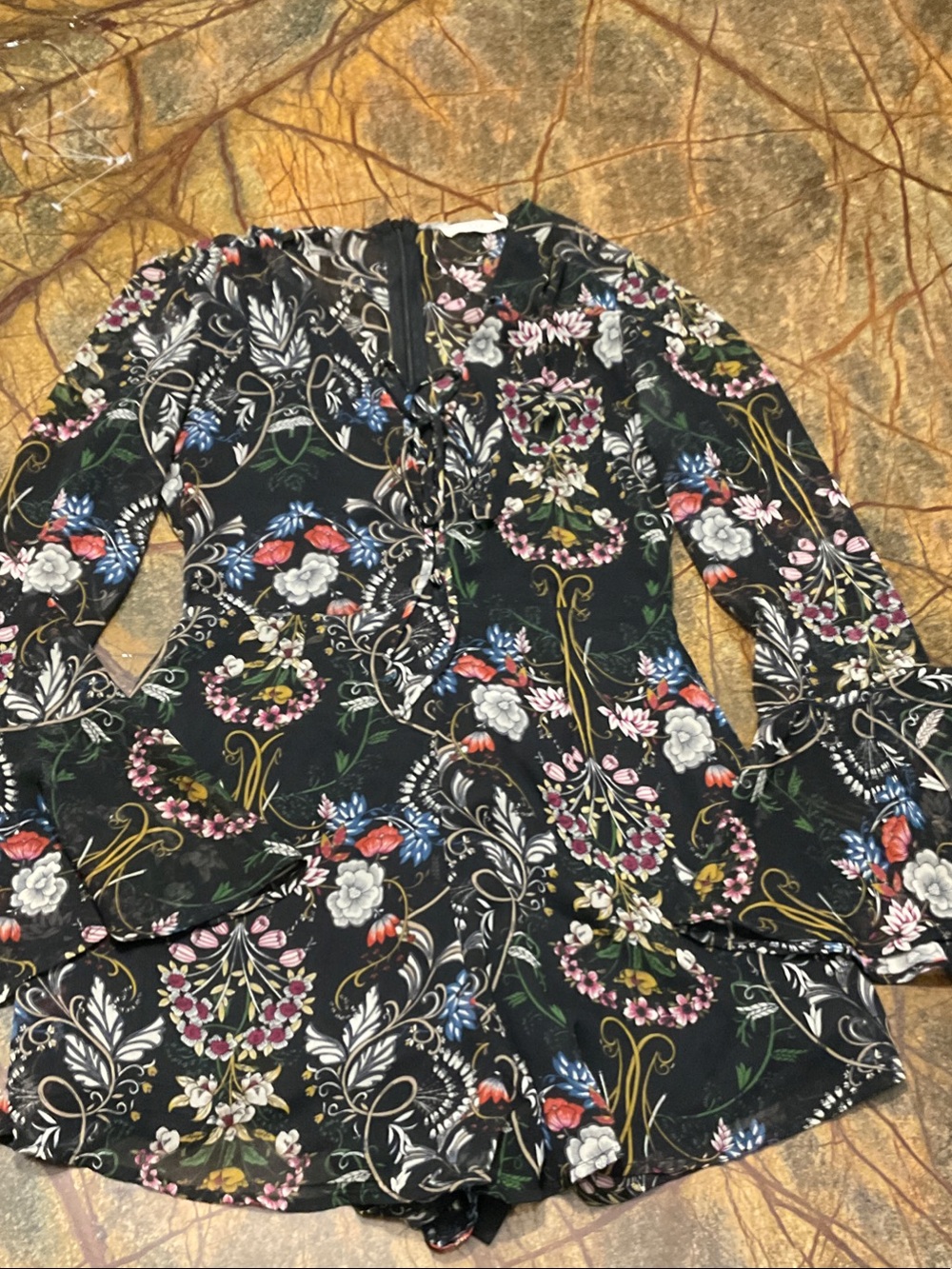 Lush Black Floral Mini Dress with Multicolor Print